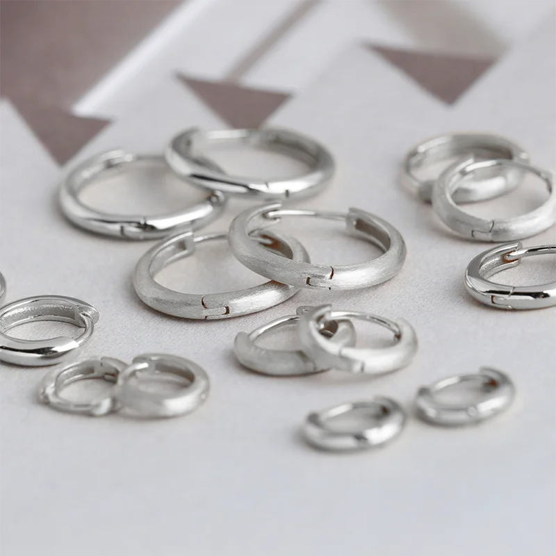 925 Sterling Silver Simple Matte Bohemian Round Ear Buckle for Women Punk Unisex Rock Hoop Earring Jewelry Accessories