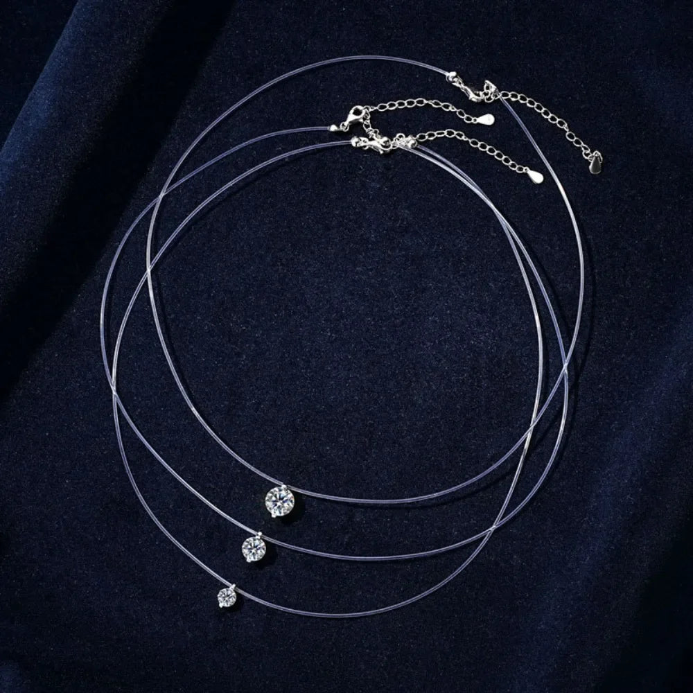 Certified D VVS1 0.5-5CT Moissanite Pendant Necklace for Women Diamond Transparent Fishing Line Chain Party Jewelry S925 Silver
