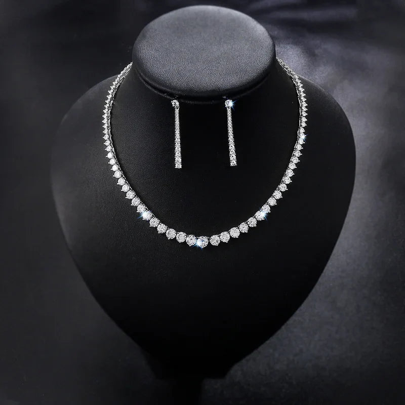 Brand New Arrival Elegant Cubic Zirconia Bridal Necklace and Drop Earring Set for Wedding or Party Jewelry Gifts