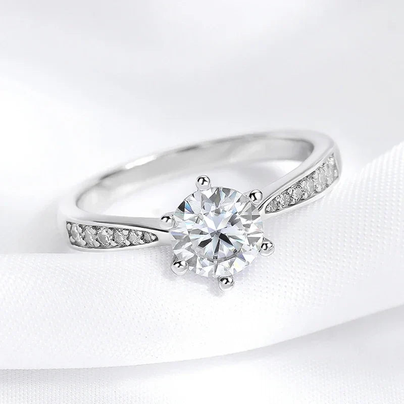 Real 0.3-3CT Moissanite Wedding Ring for Women Sterling Silver Round Brilliant Diamond Solitaire Engagement Rings Gift