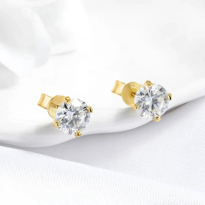 Original S925 Sterling Silver Moissanite Stud Earrings VVS Round Cut 18k Gold Imitation Diamond Ear Studs for Women Gift