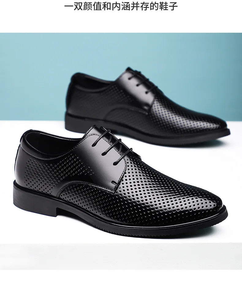 Summer Autumn Dress Shoes for Men Hallow Breathable Lace Designer Leather Shoes Male Fashion Business Casual Elegant Shoe Man