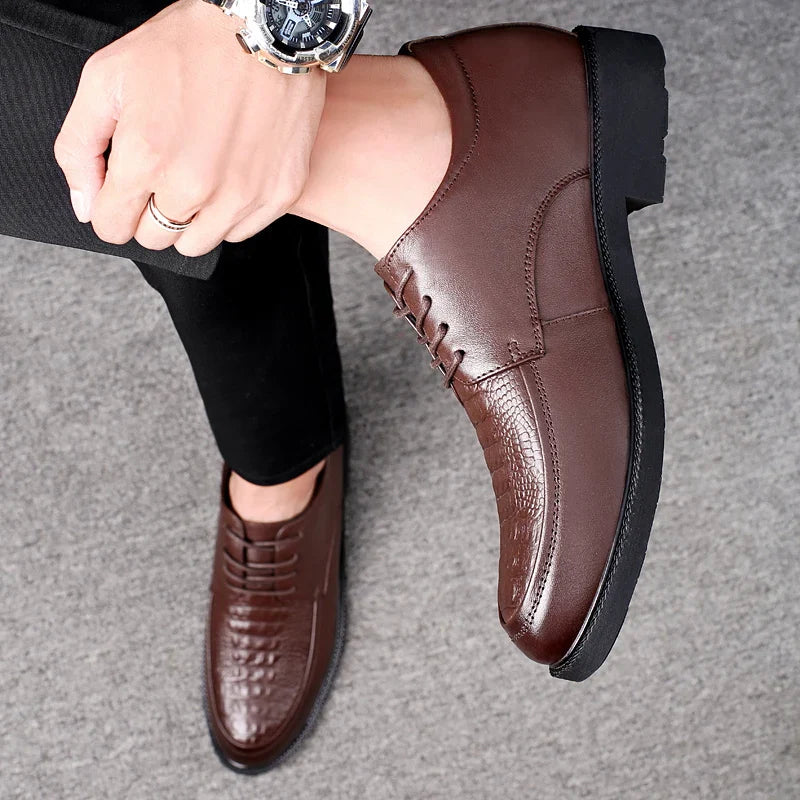 Luxury Brand Men Casual Flats Genuine Leather Business Oxford Shoes Antiskid Gentleman Shoes Crocodile Pattern Formal Dress Shoe