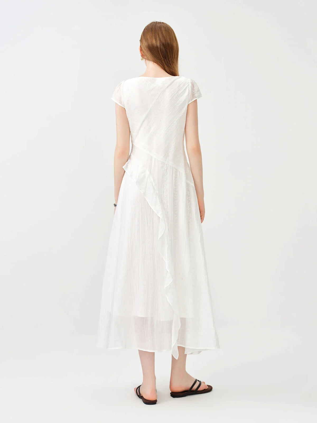 Women 2026 Summer New Arrival Soft Lyocell Dress Ruffled Waist-Cinched Bias Cut Slimming Elegant Commuter style Midi Dress