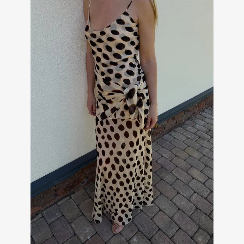 Print V-neck Lace Up Casual Dress Women Chic Thin Mesh Polka Dot Flared Sleeves Patchwork Slim Fit Dresses Lady Daily Vestidos