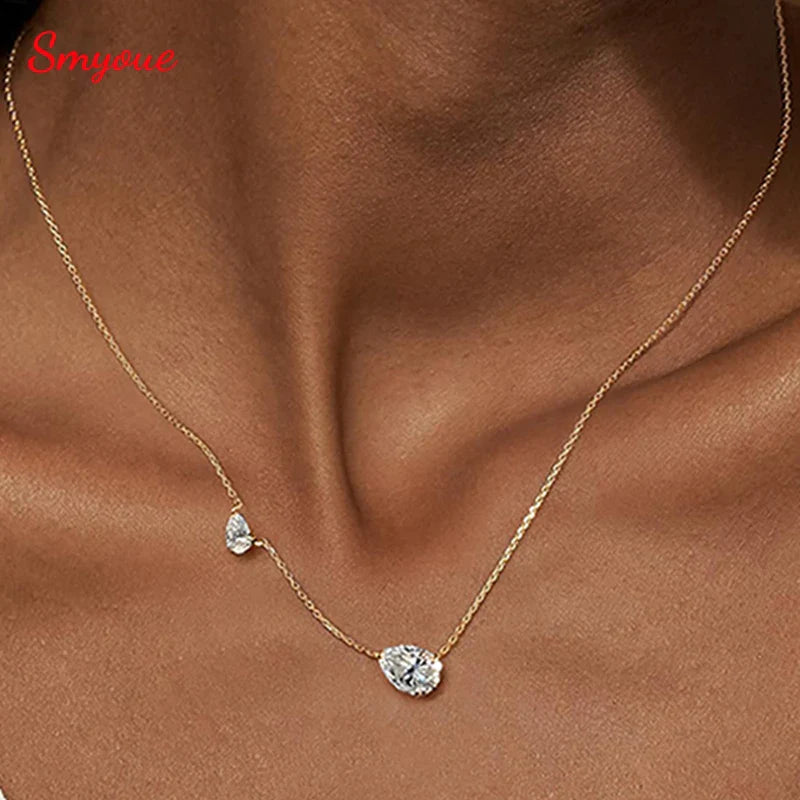 2.5CTTW Pear Cut All Moissanite Necklaces for Women 2 Gems Pendant Lab Diamond Pure 925 Sterling Silver Chain Plated 18k