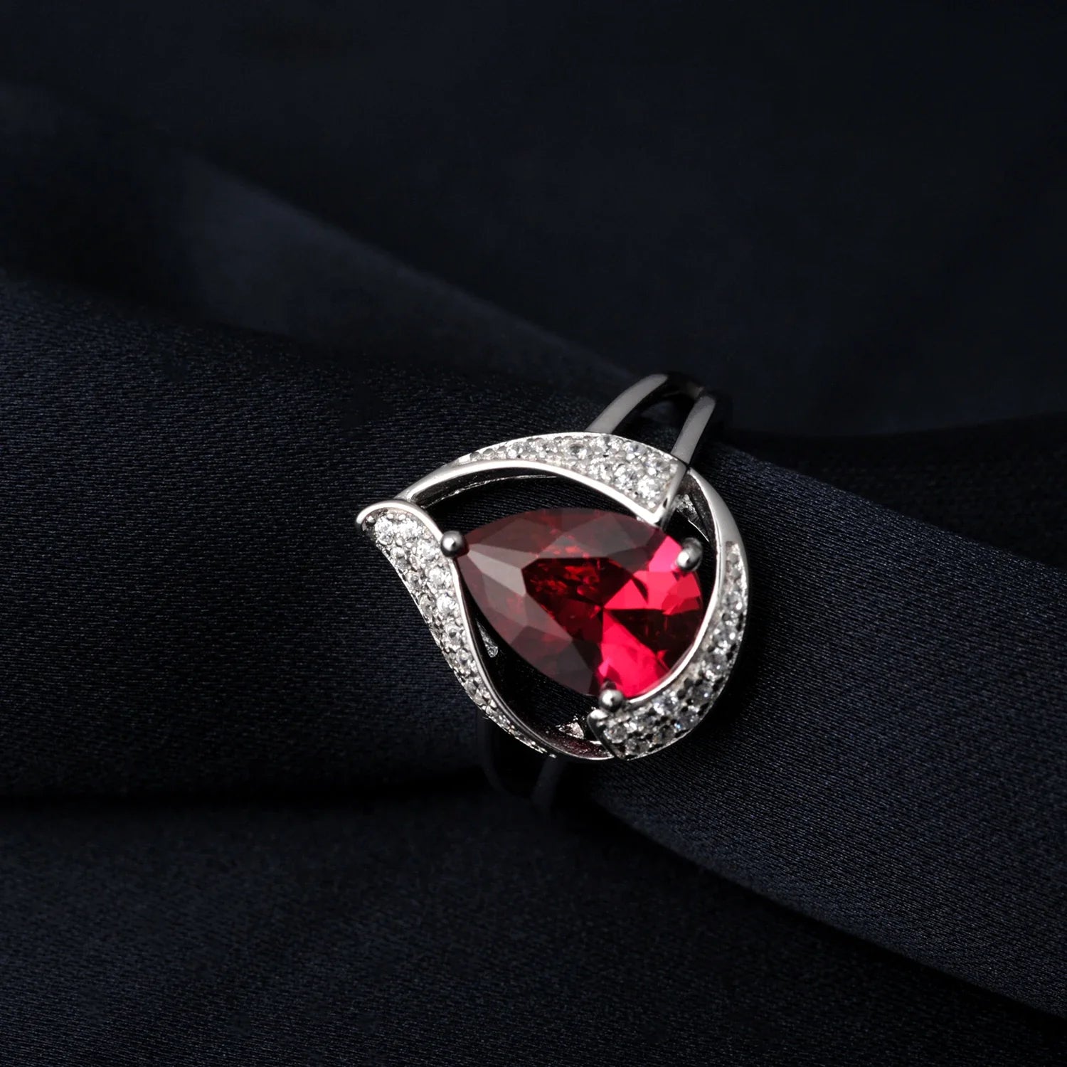Pear 2.67ct Simulated Nano Emerald Created Ruby 925 Sterling Silver Ring for Women Statement Wedding Gemstone Jewelry