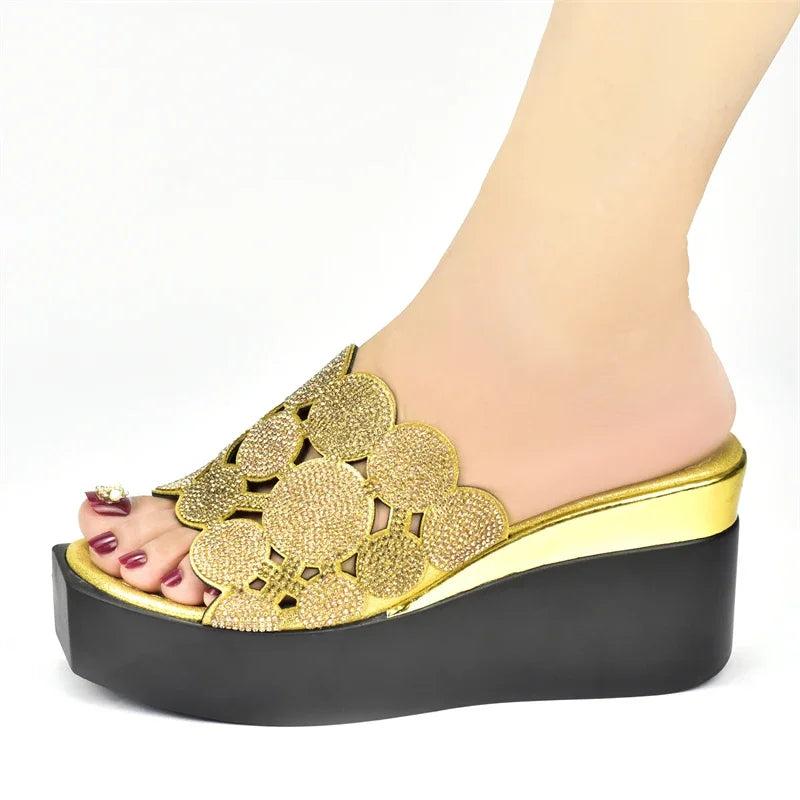 Women Bling High Heel Pumps Ladies Wedding Shoes with Rhinestone Wedges Slides Party Sandals Platform Slipper Peep Toe Shoes