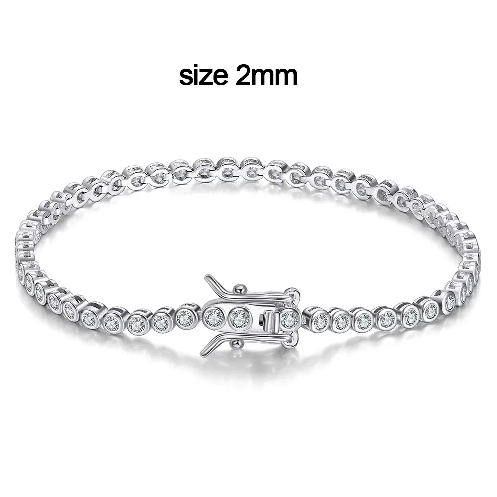 2mm Moissanite Tennis Bracelet 925 Sterling Silver Plated White Gold Bracelet for Women Man Sparkling Party Jewelry