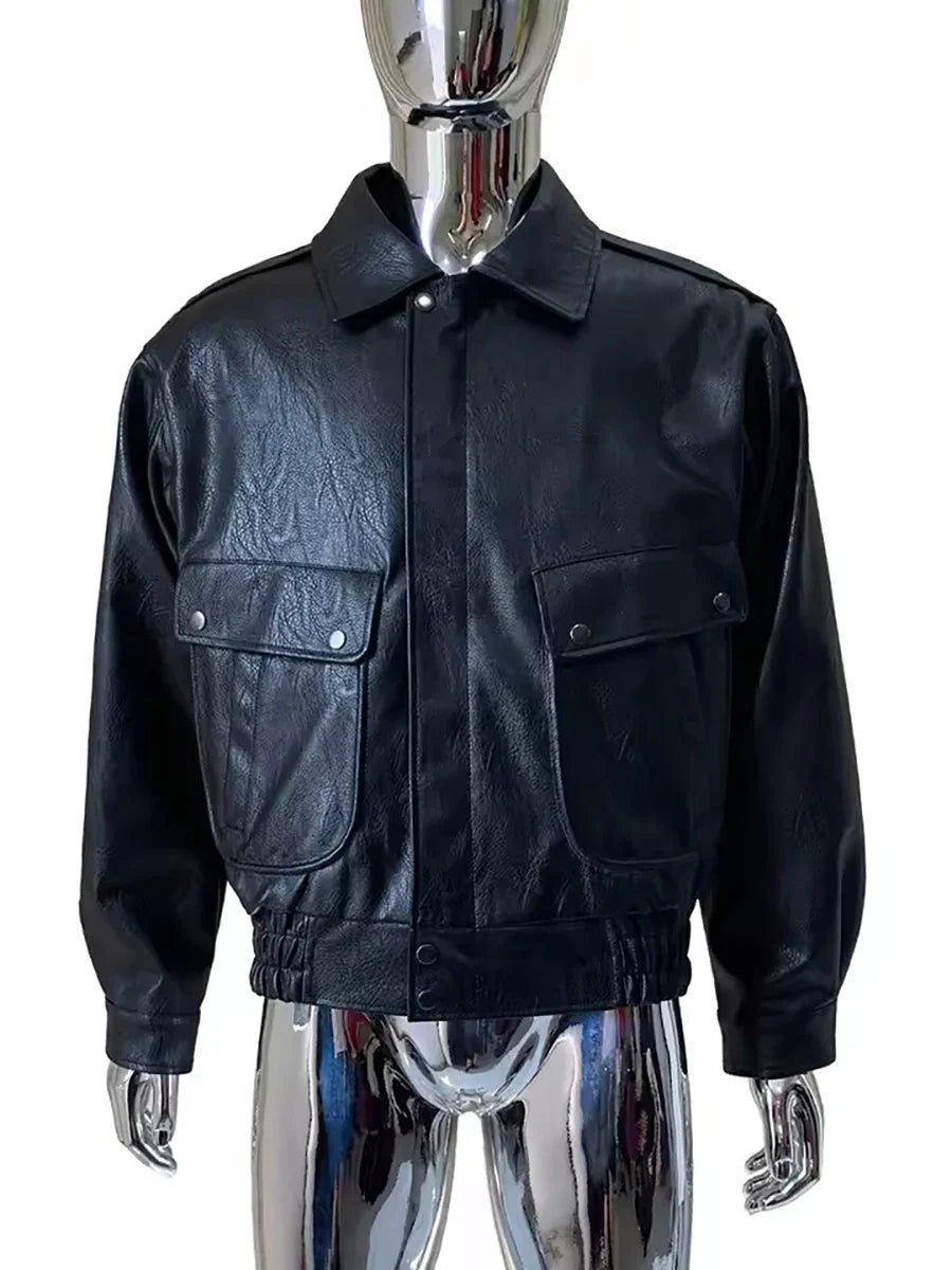 Spring Autumn Cool Handsome Short Yellow Soft Pu Leather Jacket Men Turn-down Collar Luxury Designer Clothes 2025