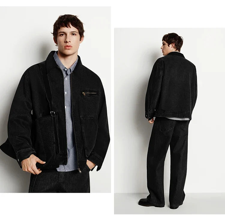 Denim Jacket Men Vintage Detroit Style Workwear Pure Cotton Casual Outdoor Coat 2025 Autumn Winter Fashion