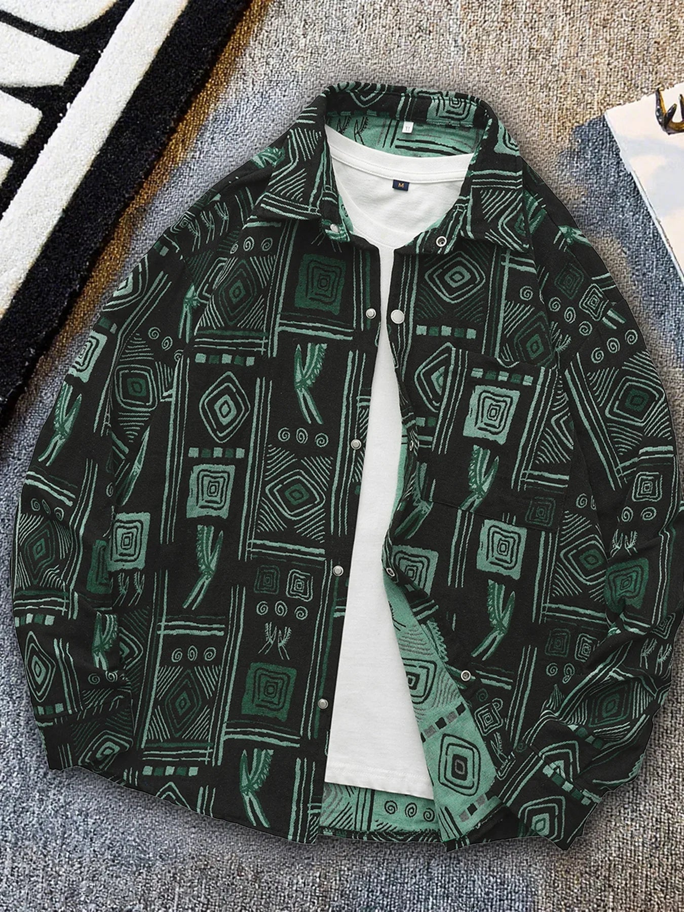 Spring and autumn new ethnic style printed long-sleeve jacket for men, high-end stylish trendy jacket