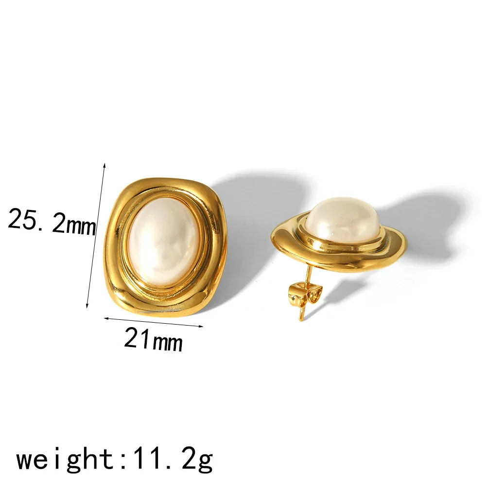 New Products Statement Nature Stone Tiger-eye Earrings Waterproof Gold Plated Stainless Steel Pearl Stud Earrings for Women