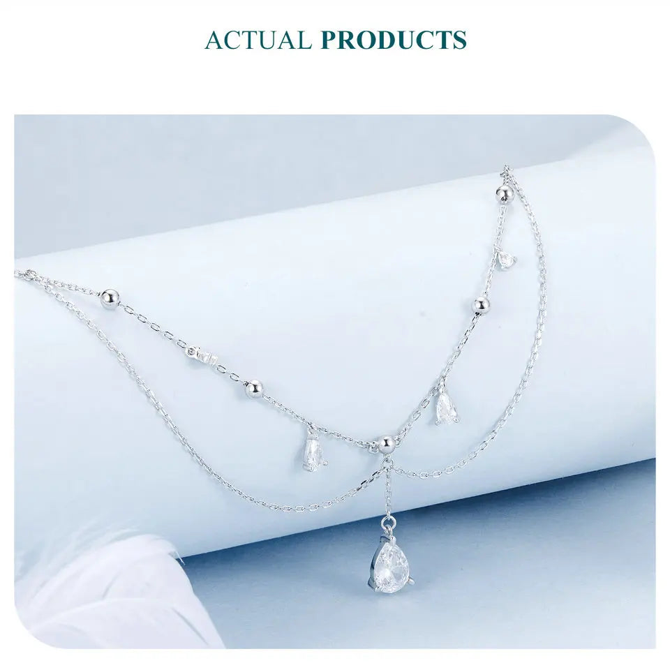 925 Sterling Silver White Gold Plated Sun and Moon Necklace Energy Pendant Neck Chain for Women Party Fine Jewelry Gift