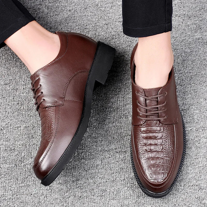 Luxury Brand Men Casual Flats Genuine Leather Business Oxford Shoes Antiskid Gentleman Shoes Crocodile Pattern Formal Dress Shoe