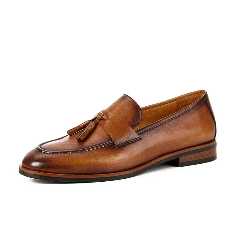 High-end Quality Retro Men's Shoes Fashion Casual Leather Shoes Head Cowhide Tassel Loafers Men Moccasins Italian Large Size 46