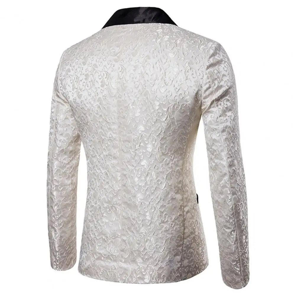 Luxury Men Jacquard Single Button Slim Fit Turndown Collar High Quality Wedding Banquet Men Jacket Coat