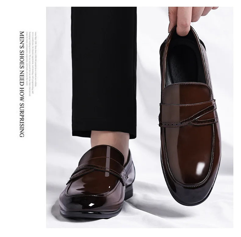 Spring Autumn New Patent Leather Shoes for Men Solid Color Fashion Wedding Shoes Male Low Top Casual Loafers Man