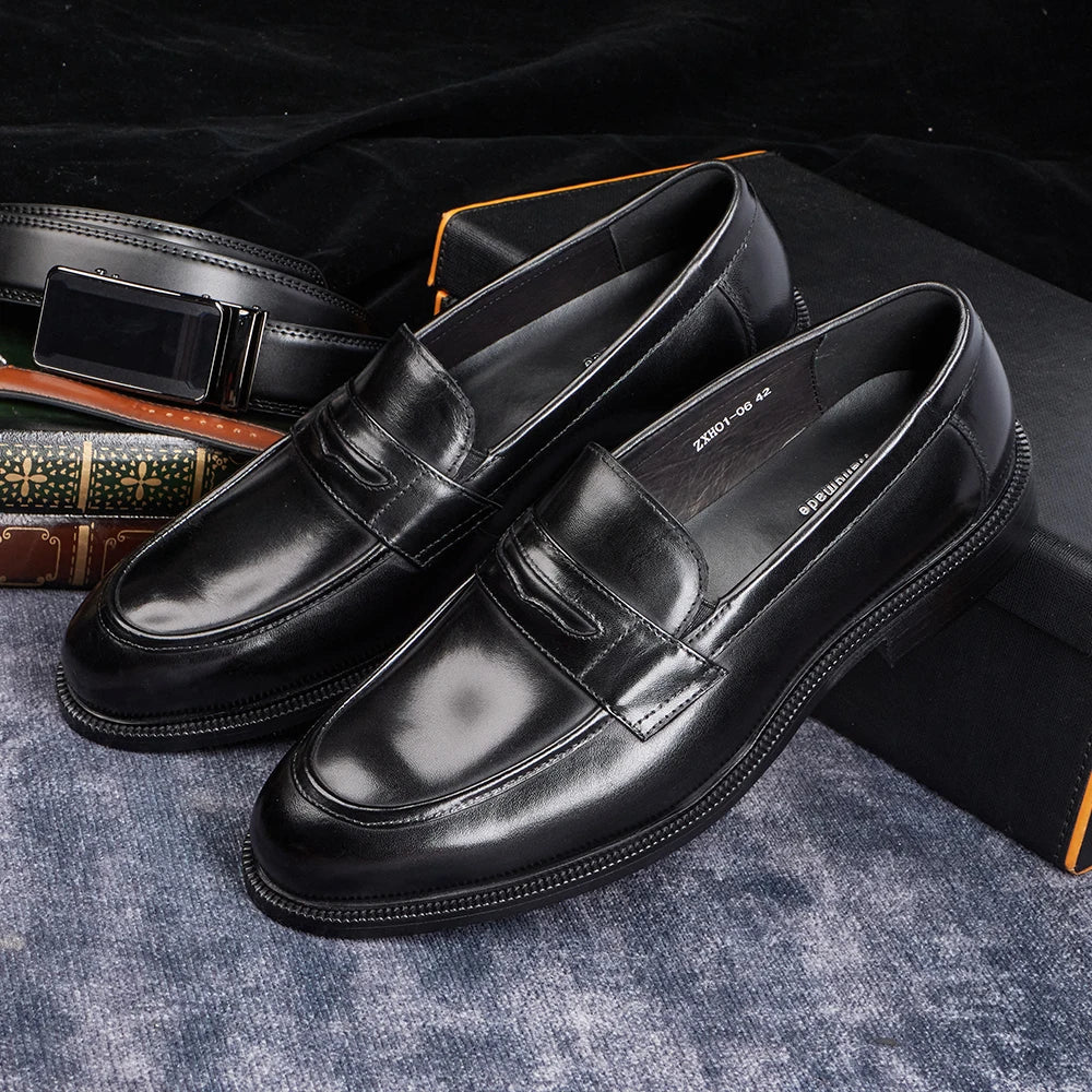 Men's Formal Leather Shoes British Style Oxford Loafers Round Toe Breathable Non-Slip Business Dress Wedding Office Casual Shoes