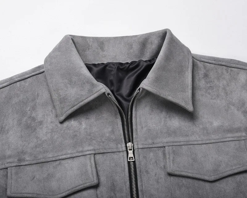 Autumn Jackets Oversize Casual Clothes High Street Pockets Laper Zipper Suede Thick Coat Mens Windbreaker Loose