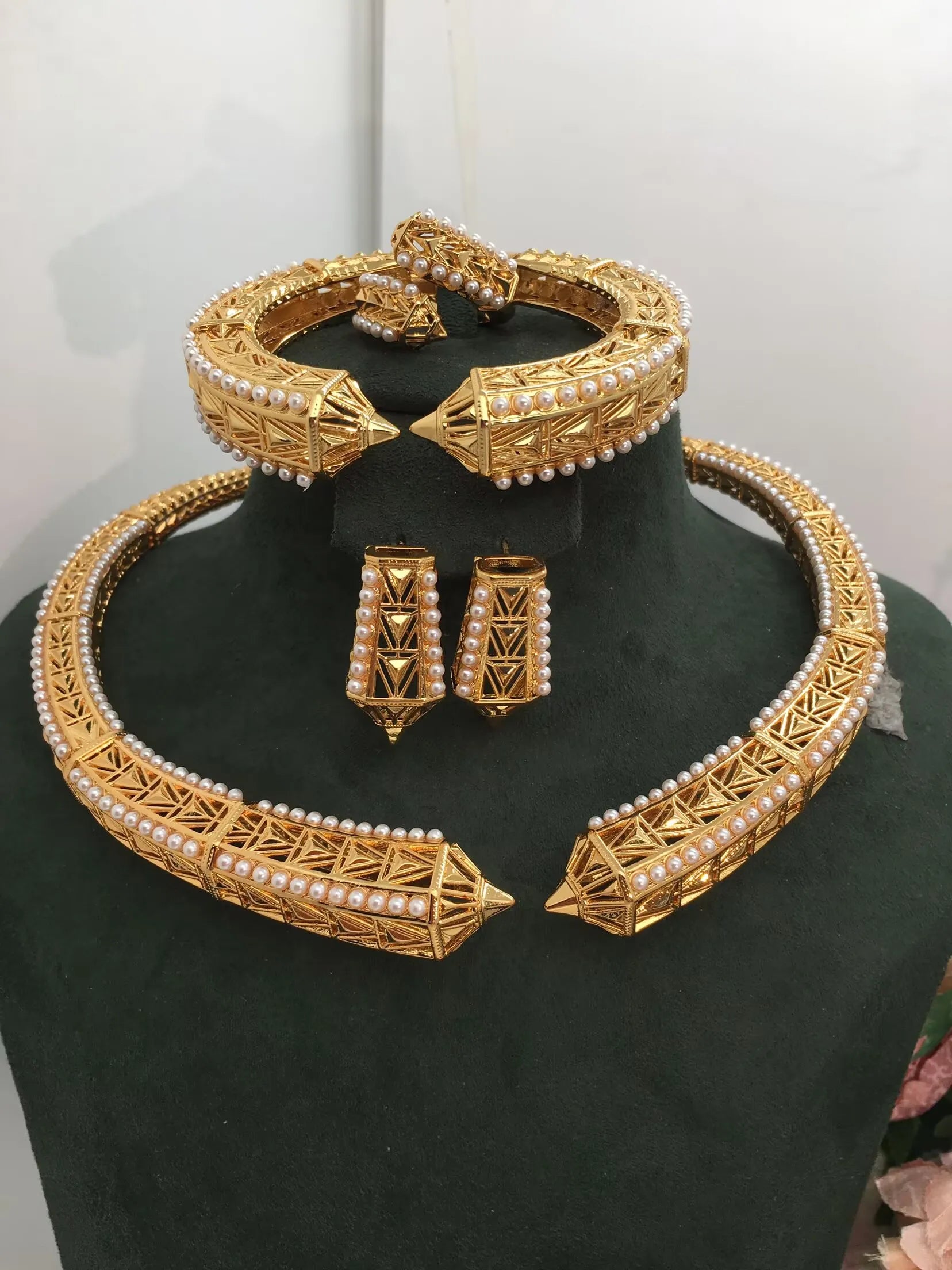 Trendy Fashion 4PCS Luxury Indian Jewelry Sets For Women Wedding Party Indian Dubai Bridal jewelry Sets