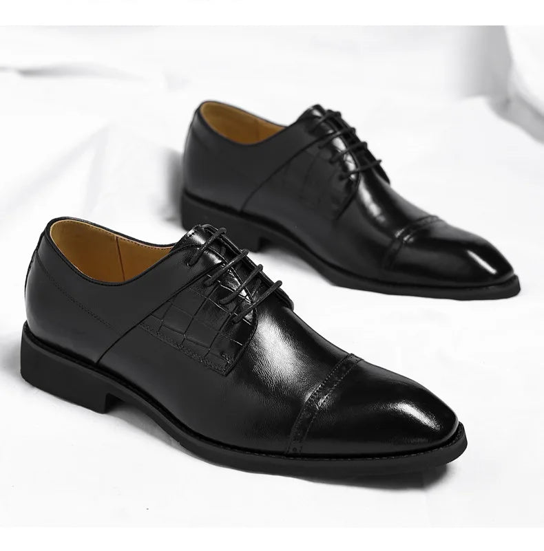Men's Big Size 39-48 Black Leather Cap-Toe Oxford Shoes New Formal Business Dress Shoes Male Spring Autumn Wedding Shoe for Man