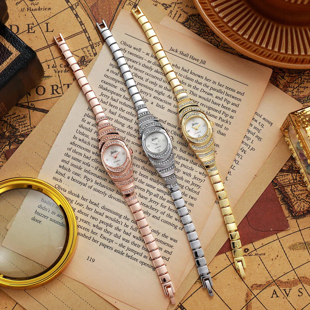 Elegant Women Watches Fashion Rhinestone Ladies Quartz Watch Bracelet Wristwatches Reloj Mujer（Without Box）