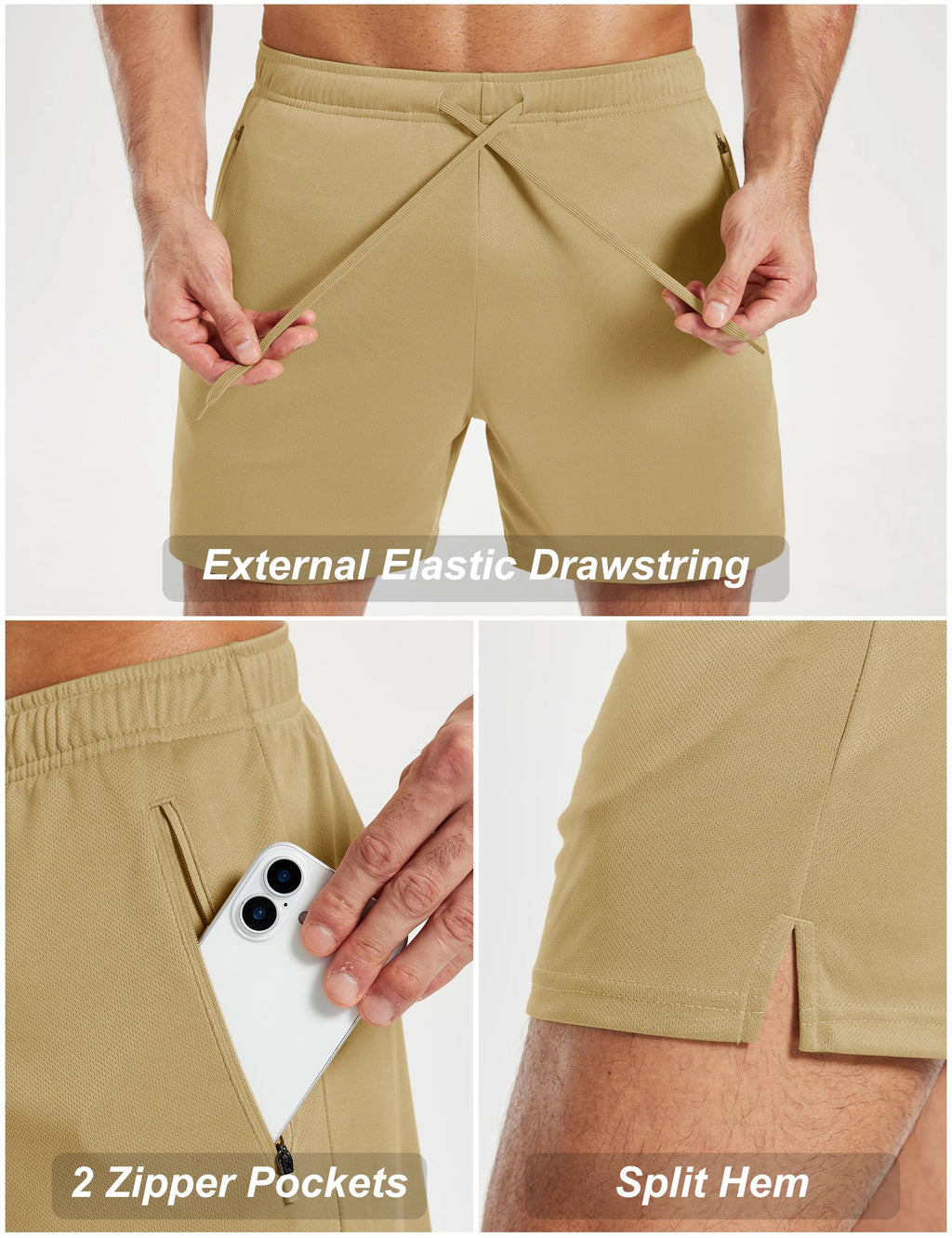 Men's Athletic Running Shorts Mesh Quick Dry Lightweight 5 inches Drawstring Gym Workout Shorts with Zipper Pockets