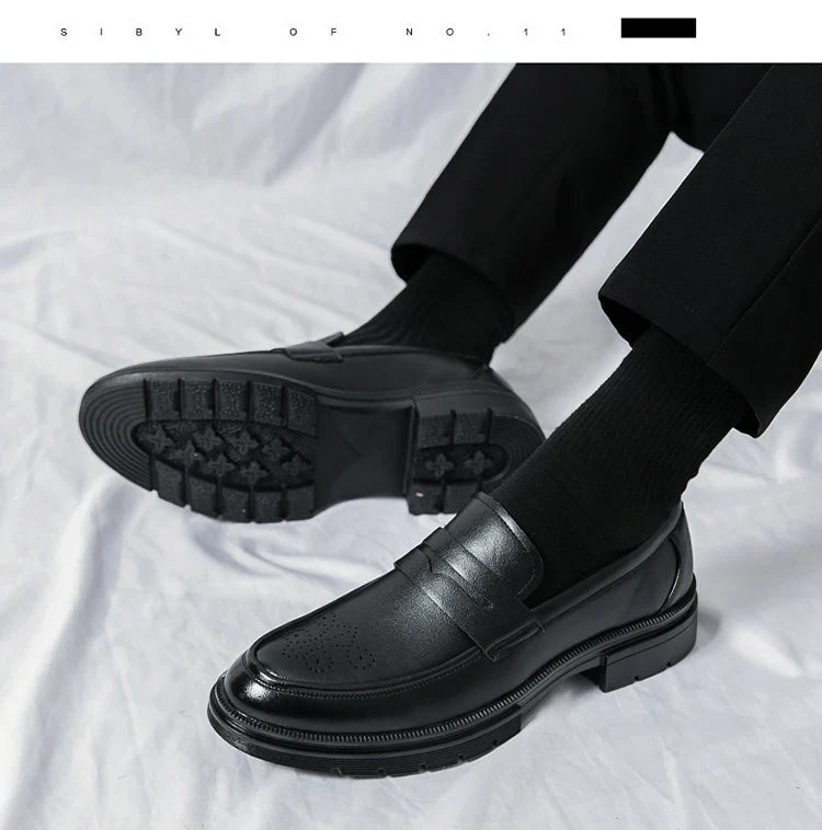 Spring and autumn men's business casual shoes breathable carved leather shoes British fashion platform pointed leather shoes 46