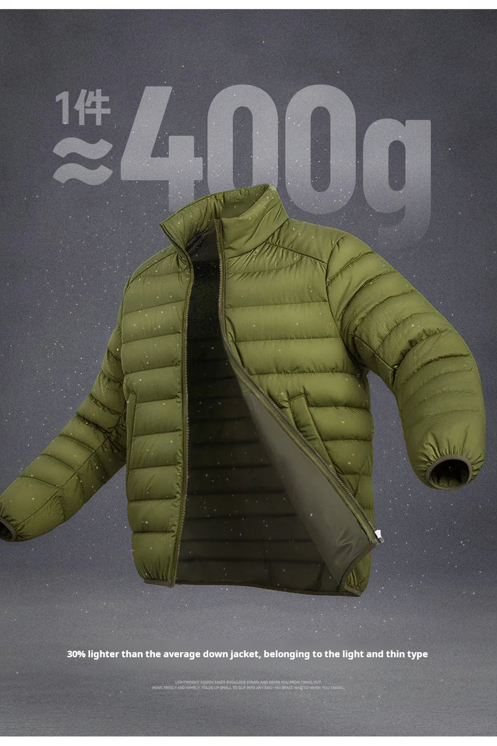 Winter Men's Stand-up Collar Down Jacket Lightweight Hydrophobic White Duck Down Filling Coat Warm Inner Layer for Fall