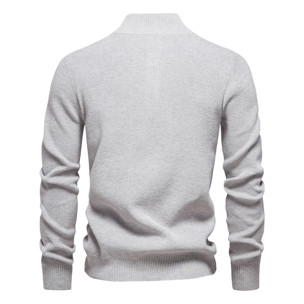 2024 Autumn Quarter Zipper Mock Neck Pullover Sweaters for Men Quality Warm Winter Cotton Knitted Men's Sweaters