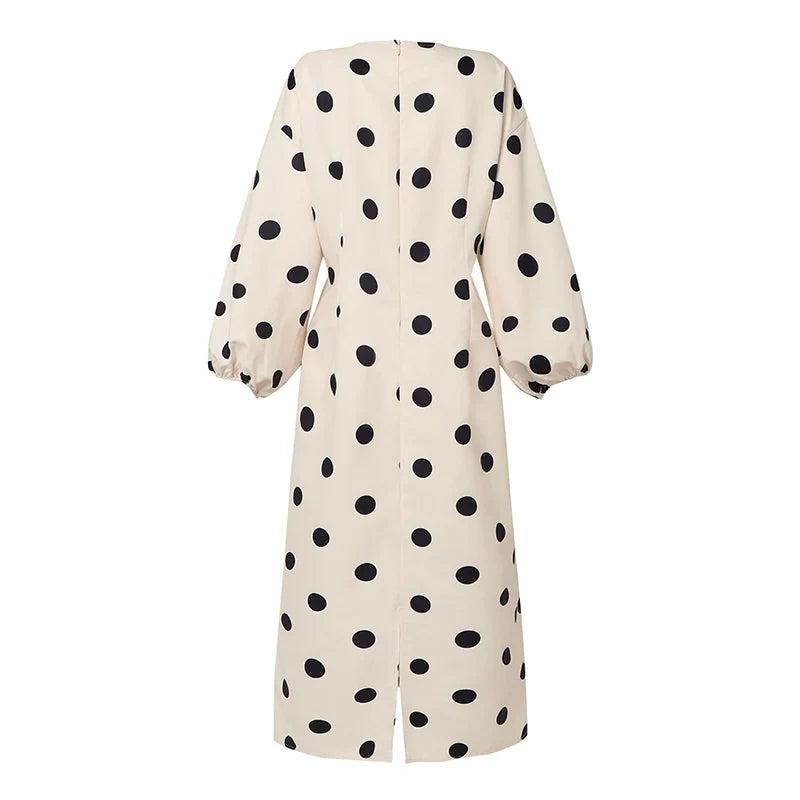 Elegant Women Dots Print Dress 2024 Summer Slim 3/4 Sleeve Vestidos Fashion V-Neck Party Midi Robe Office Pocket Dresses