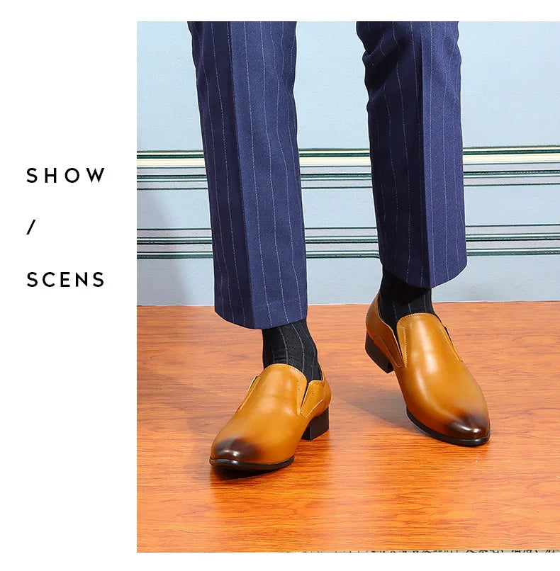 Top Layer Cowhide Shoes Men's Shoes Genuine Leather Business Dress Shoes Men British Pointed Toe Formal Slip-On Shoes