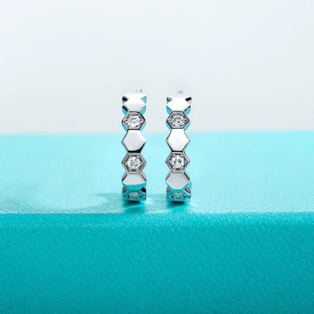 Moissanite Honeycomb Hoop Earrings 925 Sterling Silver D Color VVS1 Created Diamond Huggie Earrings For Women Jewelry