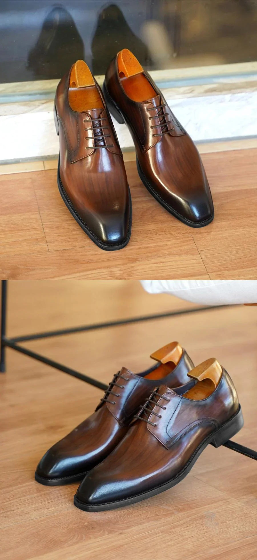Italian Flat Mens Dress Shoes Luxury Genuine Leather Brand Handmade Quality Square Toe Laces Up New Business Party Social Shoes