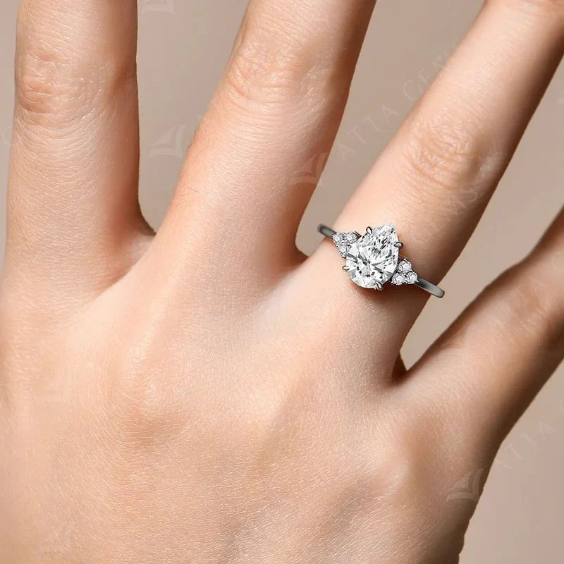 New Solid S925 Sliver 2.0ct Moissanite Rings for Women D VVS1 Pear Shape Diamond Engagement Wedding Fine Jewelry Gift
