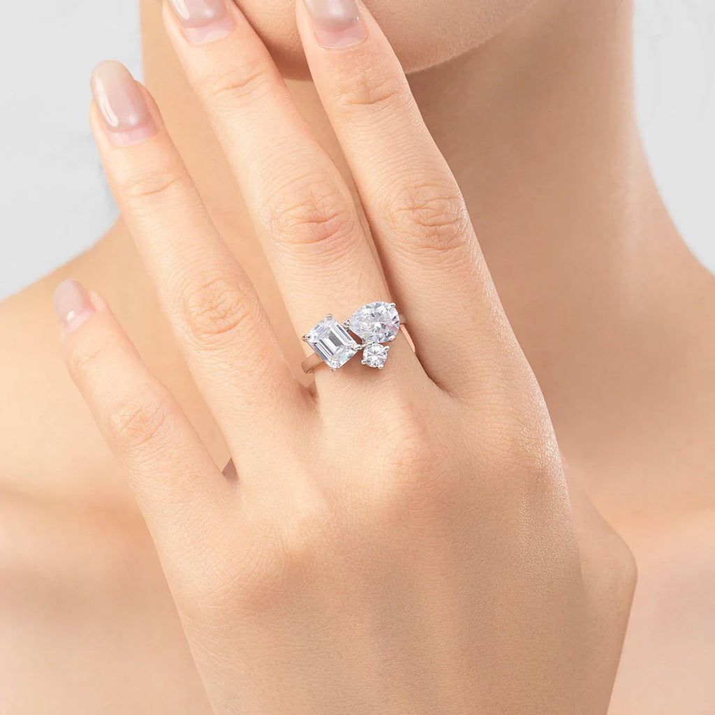 Real 925 Sterling Silver Luxury Geometric Dazzling Emerald Cut Zirconia Ring For Women Classic Wedding Fine Jewelry Gifts