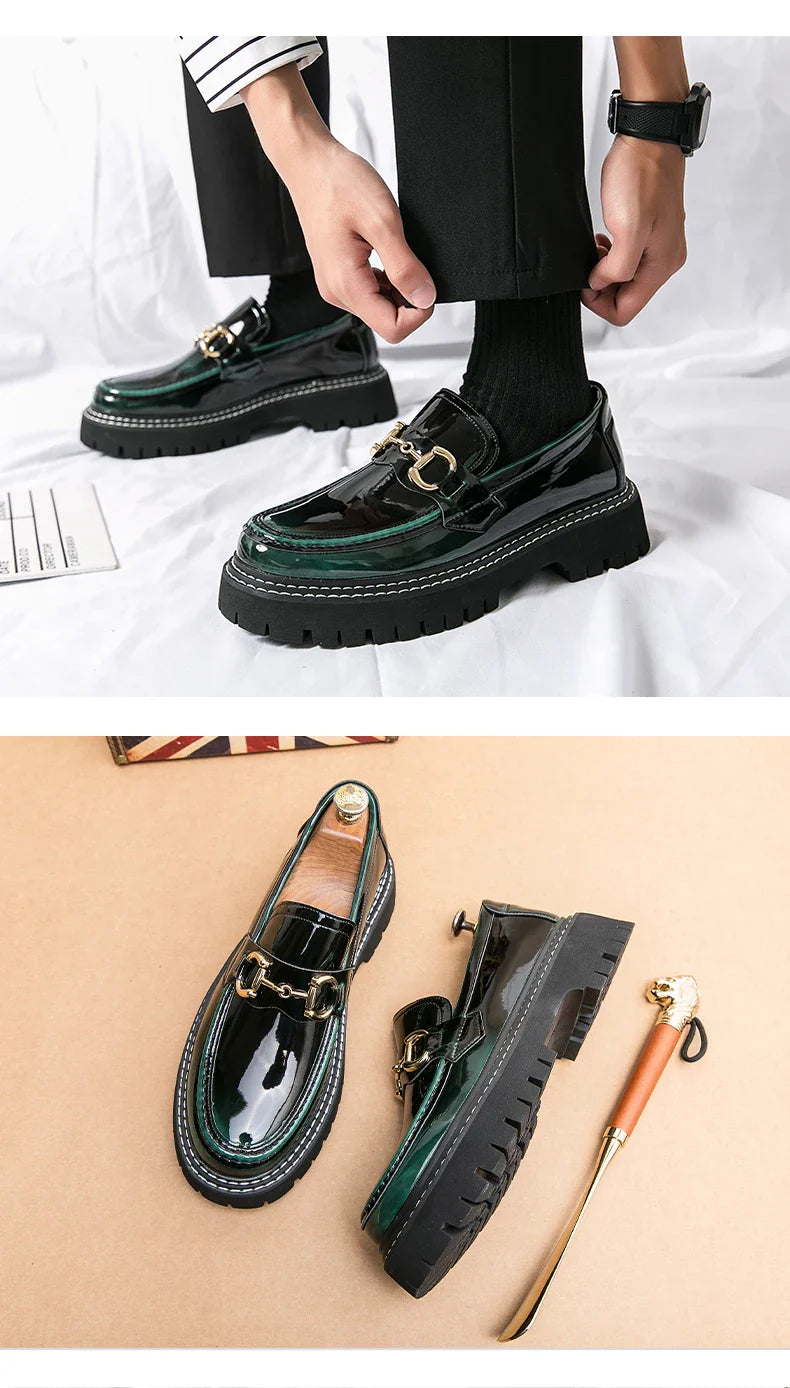 New Men Patent Leather Loafers Fashion Casual Shoes Male Thick Sole Increased Height Slip On Breathable Comfortable Driving Shoe