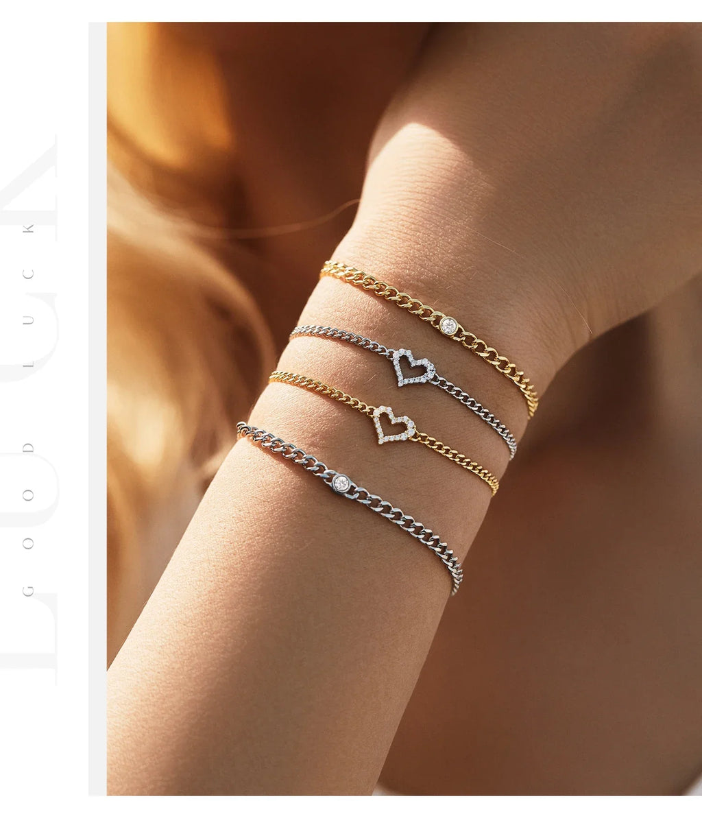 D Color Pave Setting Moissanite Bracelets 925 Sterling Silver Romantic Heart Gourmette Bracelet For Women Jewelry Gifts
