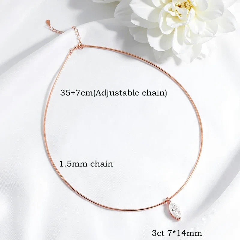 3carat Solitaire Marquise Cut Moissanite Collar Necklace for Women Sparkling Diamond Pendant Omega Neck Chain with Certificate