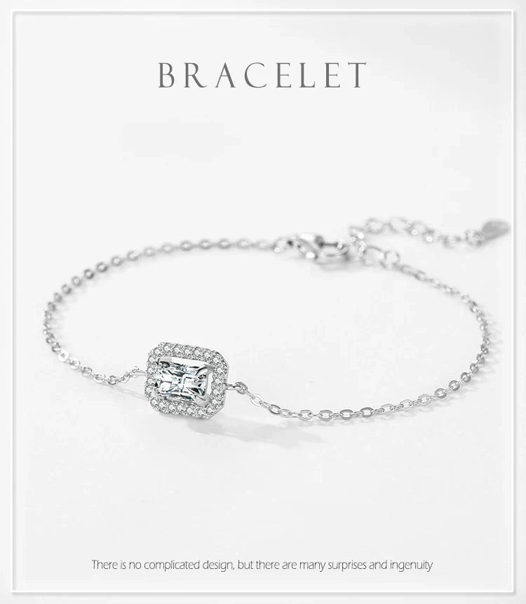925 Sterling Silver Luxury Dazzling Rectangle1Ct Zirconia Link Chain Charm Bracelet For Women Wedding Engagement Jewelry