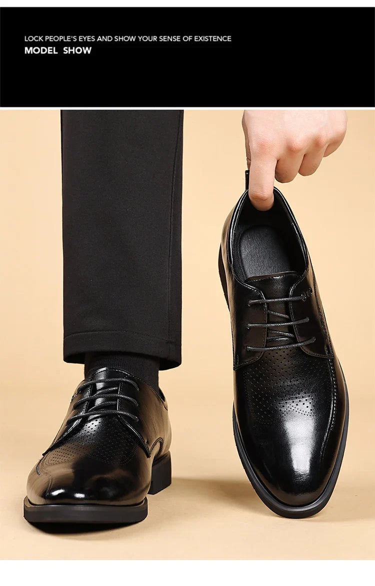 Men's Summer Breathable Leather Shoes Hollow out Comfortable Fashionable Business Formal Derby Shoes British Style-SJ2502-1