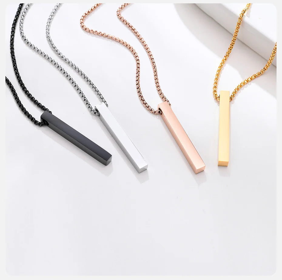 Vnox 5mm Pillar Necklace for Men Women, Stainless Steel 3D Bar Pendant, Minimalist Simple Casual Unisex Neck Collar