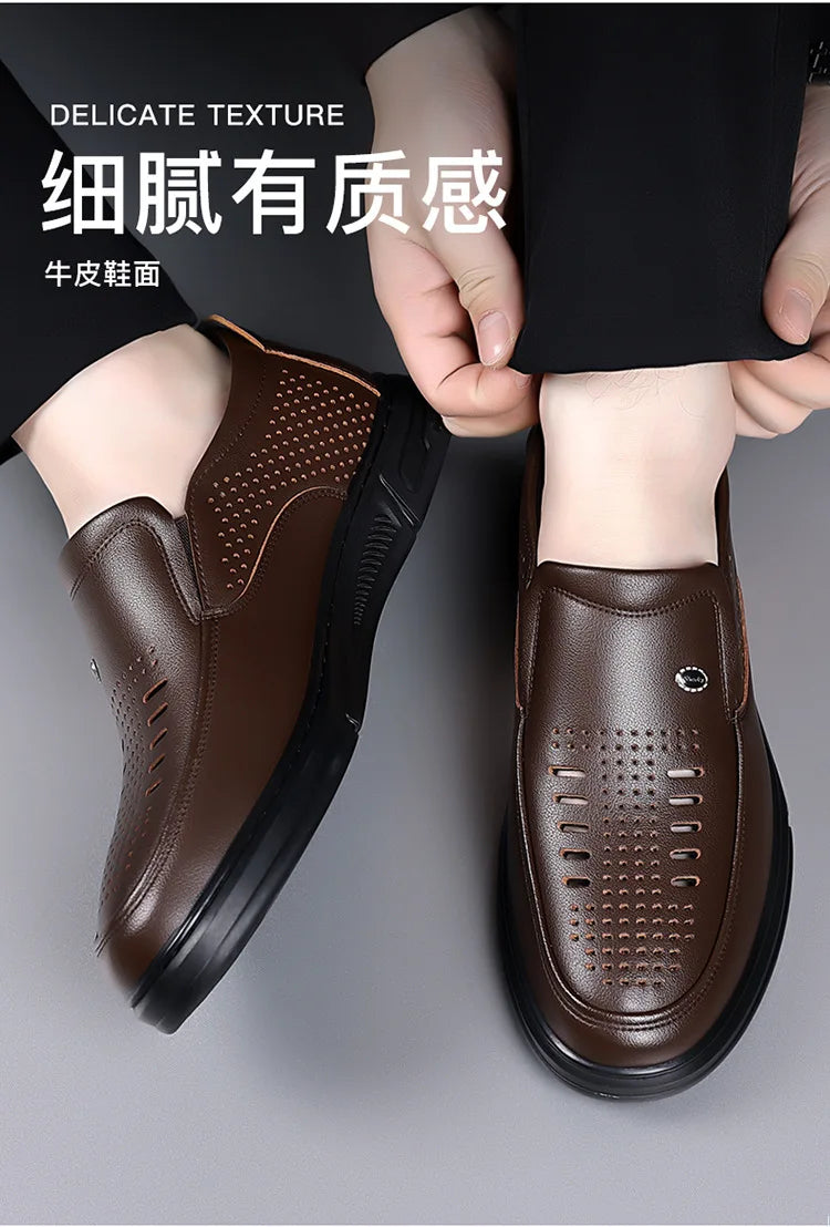 Spring Summer Hallow Leather Shoes for Men Solid Color Breathable Business Casual Shoes Male New Designer Fashion Sandals Man