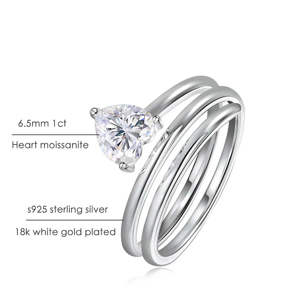 1ct Heart Cut Moissanite Wedding Rings for Women Spiral Eternity Band Matching Ring s925 Sterling Silver Teen Gifts