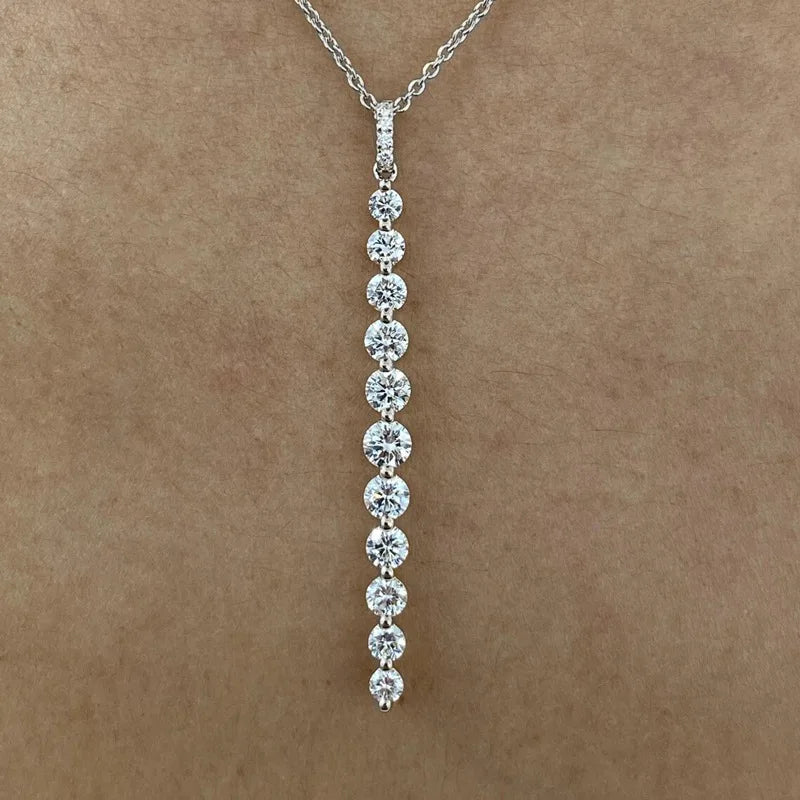 14K Gold Filled Long Drop Pendant Necklace Sparkling 11-Stones Moissanite Necklace for Women Unique Design Fine Jewelry