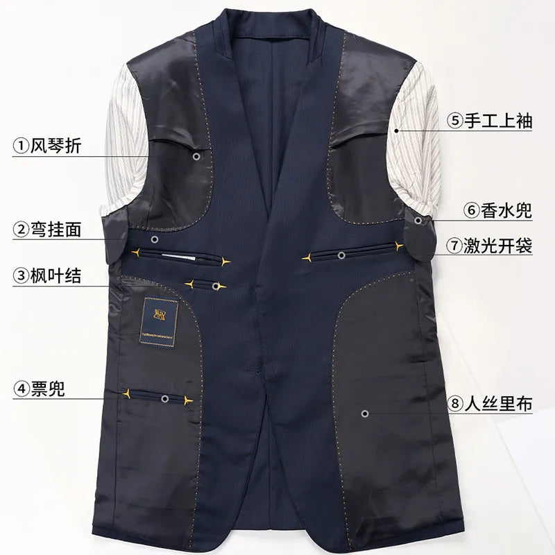 High-end men's wedding party casual suit set - a stylish and fashionable two-piece set for business and casual wear.