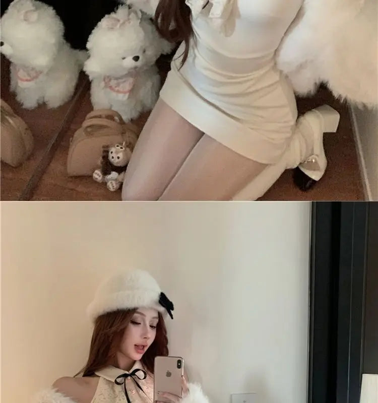 Kimotimo Hotsweet Y2k Dress Women Lace Splicing Bow Halter Waist Slim Fit Hip Mini Dresses Fashion Birthday Party Vestido Summer