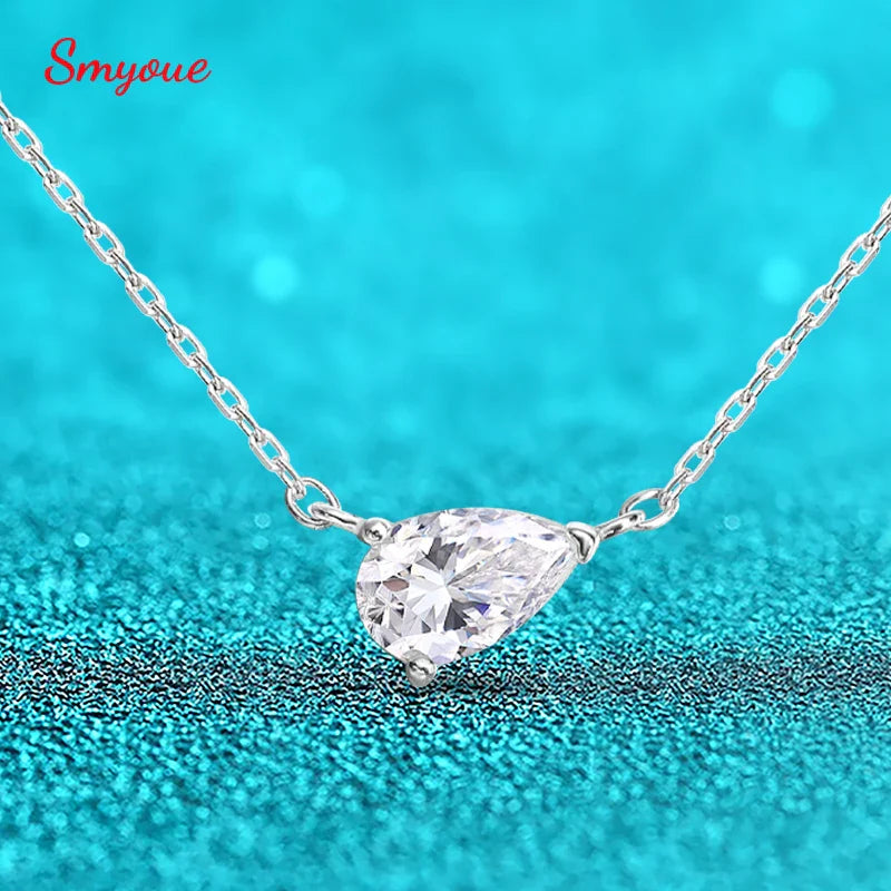 18k Plated 1CT 2CT 3CT Pear Cut Moissanite Necklace for Women Classic Lab Diamond Pendant GRA  Sterling Silver 925 Chain