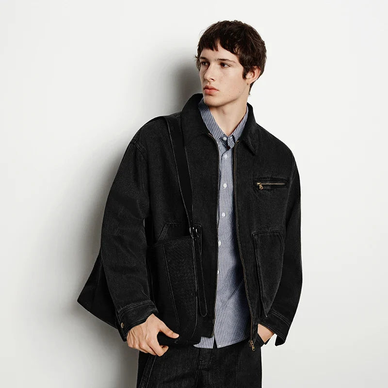 Denim Jacket Men Vintage Detroit Style Workwear Pure Cotton Casual Outdoor Coat 2025 Autumn Winter Fashion